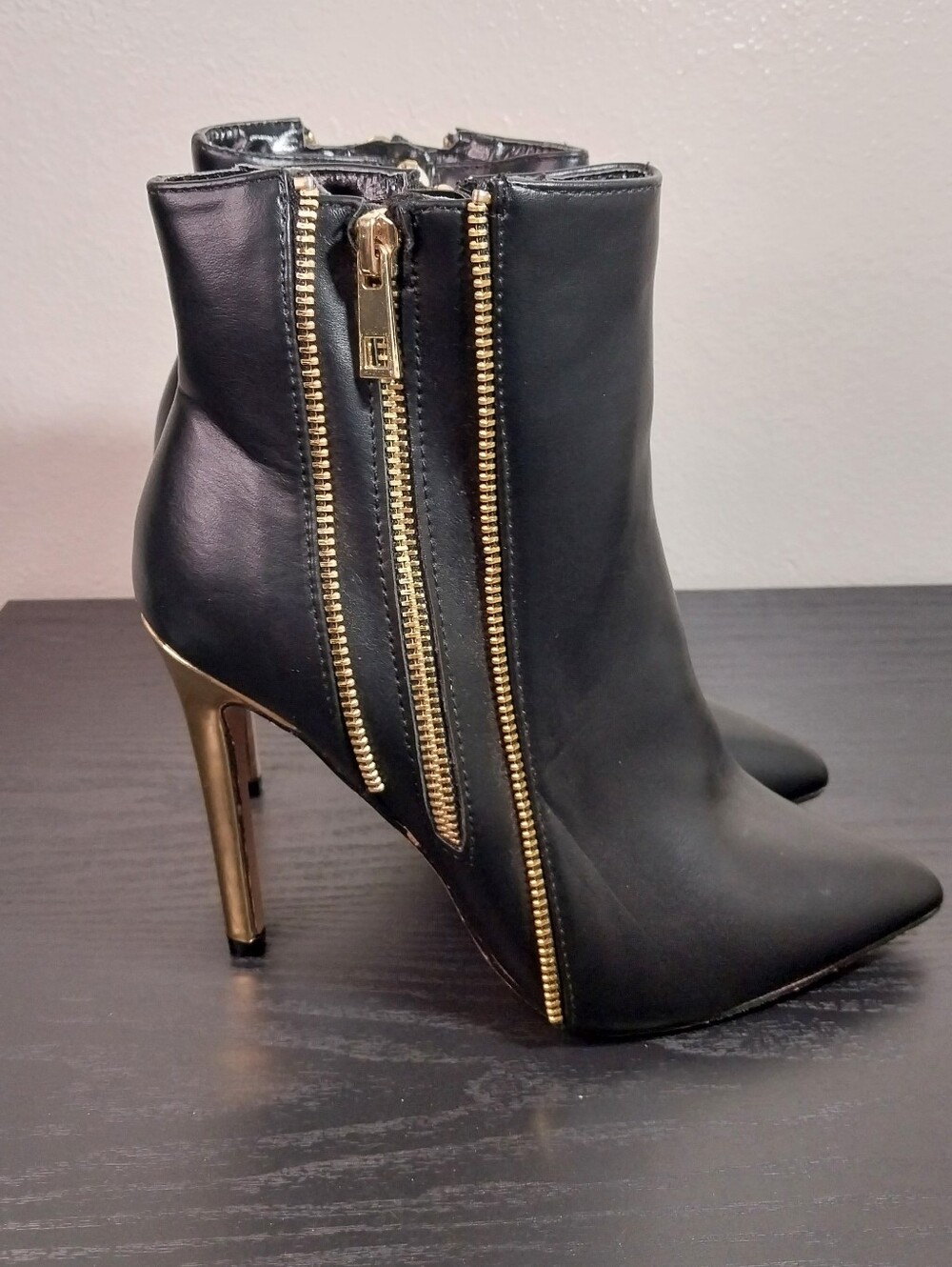 Catherine Malandrino Black Ankle Boots with Gold Trim